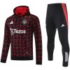 Mens Manchester United Hoodie Sweatshirt + Pants Training Suit Red - Black 2025/26