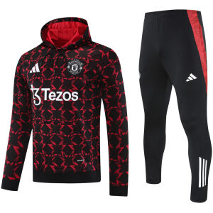 Mens Manchester United Hoodie Sweatshirt + Pants Training Suit Red – Black 2025/26