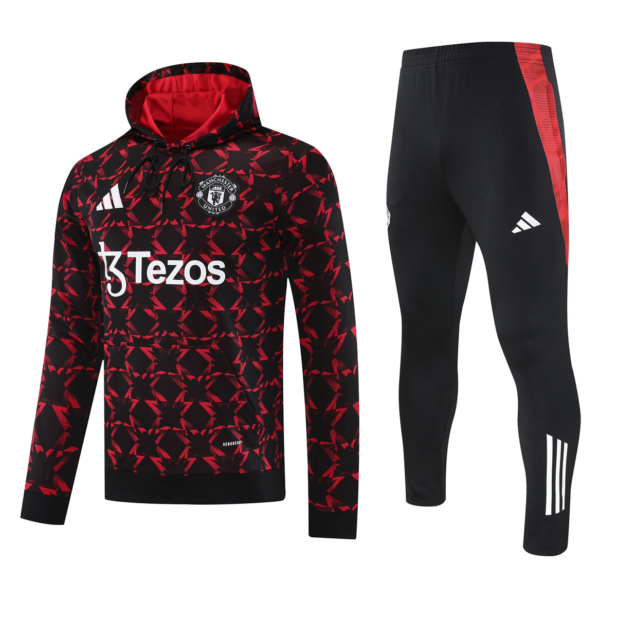 Mens Manchester United Hoodie Sweatshirt + Pants Training Suit Red – Black 2025/26