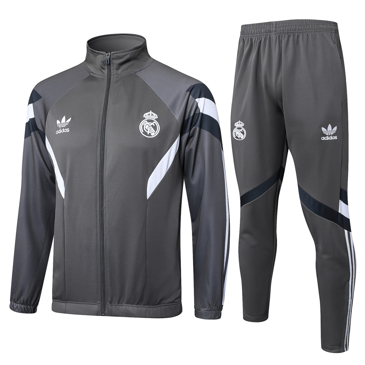 Mens Real Madrid Jacket + Pants Training Suit Grey 2024/25