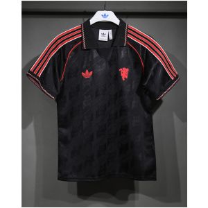 Mens Adidas Originals Manchester United Jersey 3 Stripes Pure Cotton Black Shirt 2025/26 – Match