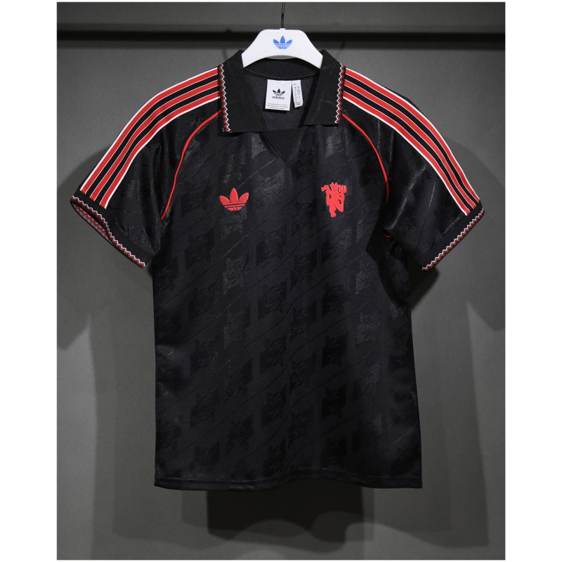Mens Adidas Originals Manchester United Jersey 3 Stripes Pure Cotton Black Shirt 2025/26 – Match