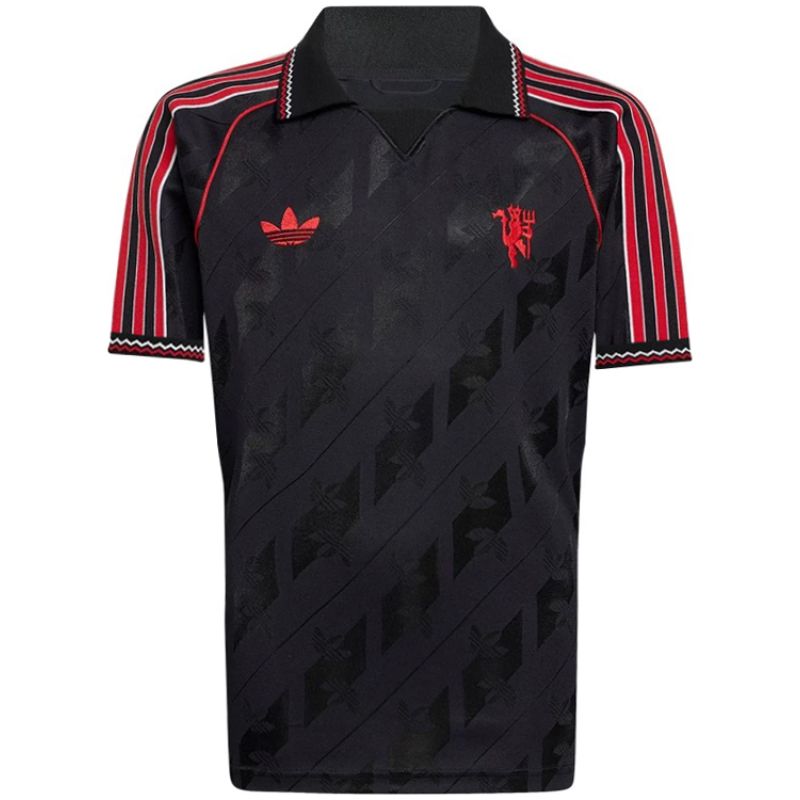 Mens Adidas Originals Manchester United Jersey 3 Stripes Pure Cotton Black Shirt 2025/26 – Match