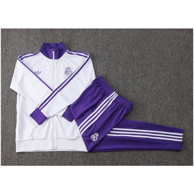 Kids Real Madrid Jacket + Pants Training Suit White – Purple 2025/26