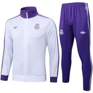 Mens Real Madrid Jacket + Pants Training Suit White – Purple 2025/26