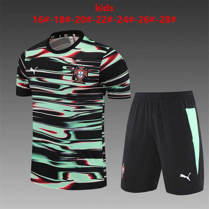 Kids Portugal Short Training Suit Black – Green 2025