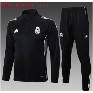 Kids Real Madrid Jacket + Pants Training Suit Black 2025/26