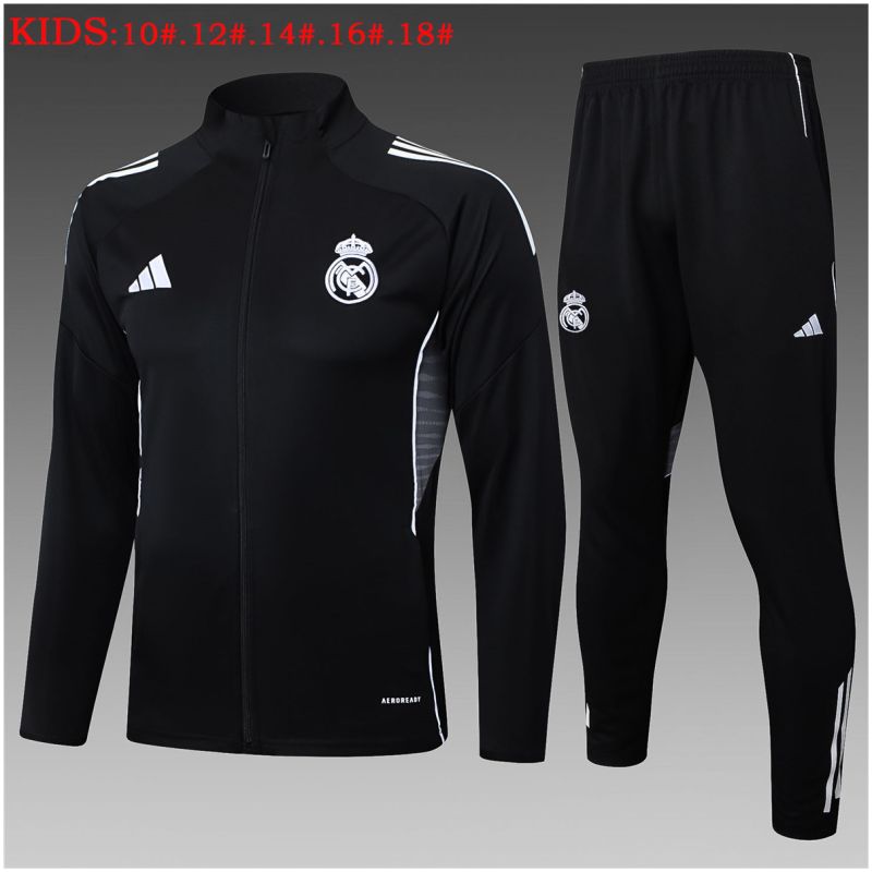 Kids Real Madrid Jacket + Pants Training Suit Black 2025/26