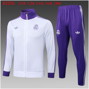Kids Real Madrid Jacket + Pants Training Suit White – Purple 2025/26