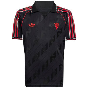 Mens Adidas Originals Manchester United Jersey 3 Stripes Pure Cotton Black Shirt 2025/26 – Match