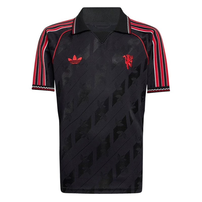 Mens Adidas Originals Manchester United Jersey 3 Stripes Pure Cotton Black Shirt 2025/26 – Match