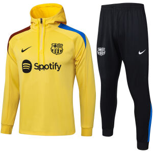 Mens Barcelona Hoodie Sweatshirt + Pants Training Suit Yellow 2025/26