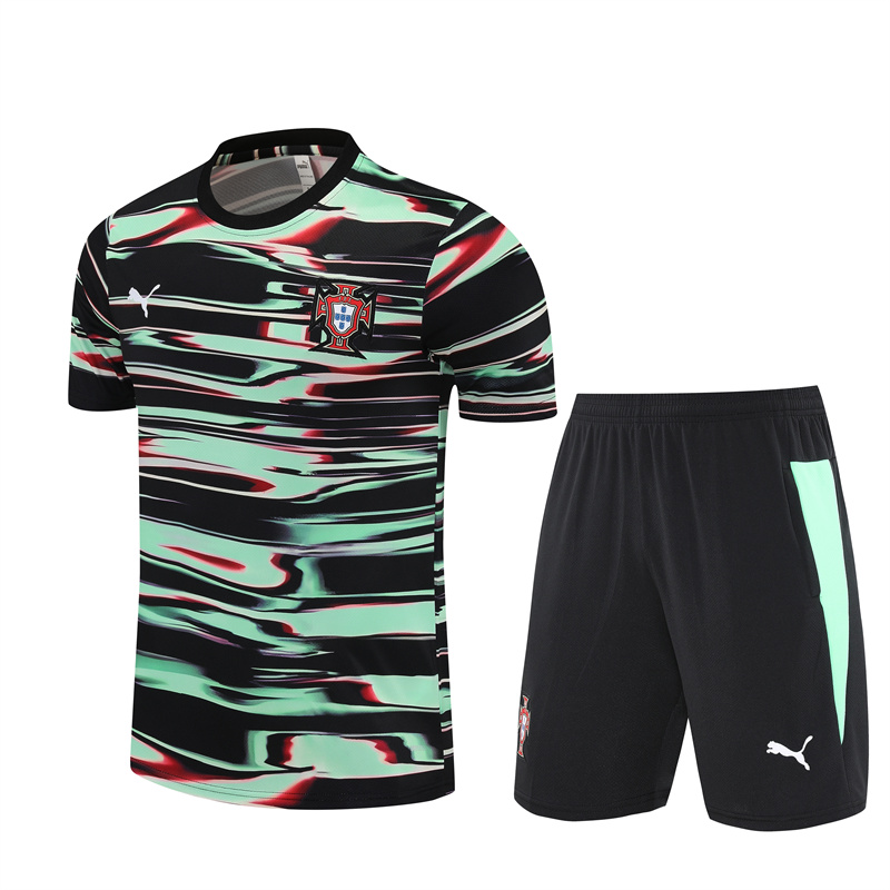 Mens Portugal Short Training Suit Black – Green 2025