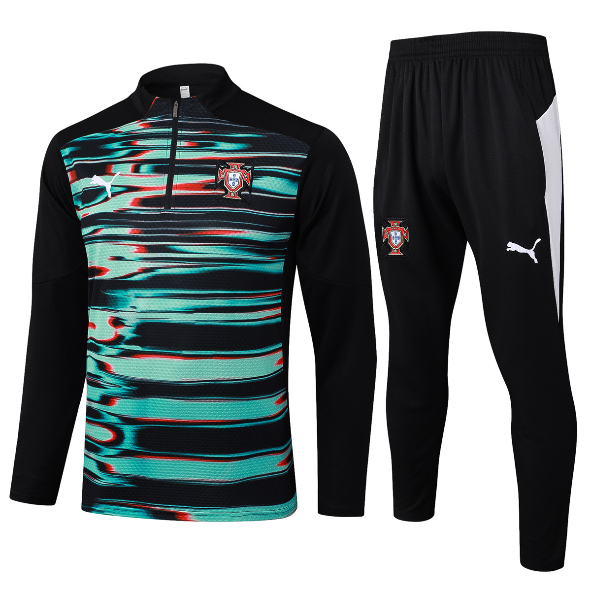 Mens Portugal Training Suit Black – Green 2025