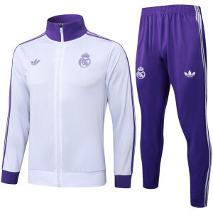 Mens Real Madrid Jacket + Pants Training Suit White – Purple 2025/26