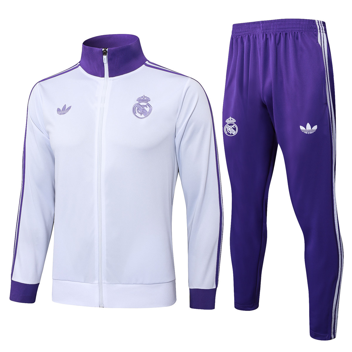 Mens Real Madrid Jacket + Pants Training Suit White – Purple 2025/26