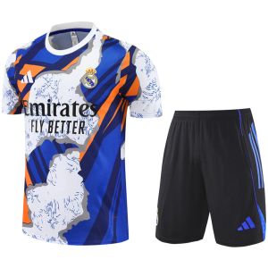 Mens Real Madrid Short Training Suit White – Blue 2025/26