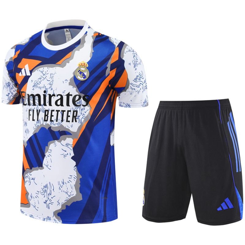 Mens Real Madrid Short Training Suit White – Blue 2025/26
