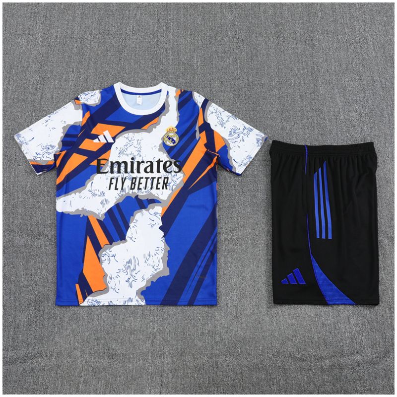 Kids Real Madrid Short Training Suit White – Blue 2025/26
