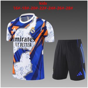 Kids Real Madrid Short Training Suit White – Blue 2025/26