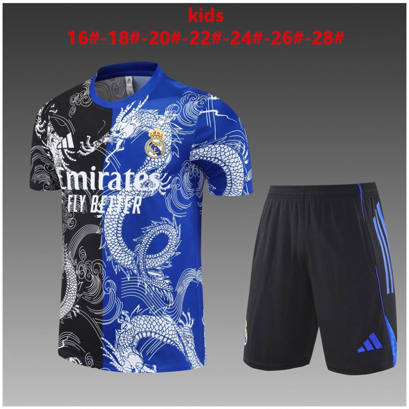 Kids Real Madrid Short Training Suit Blue – Black 2025/26