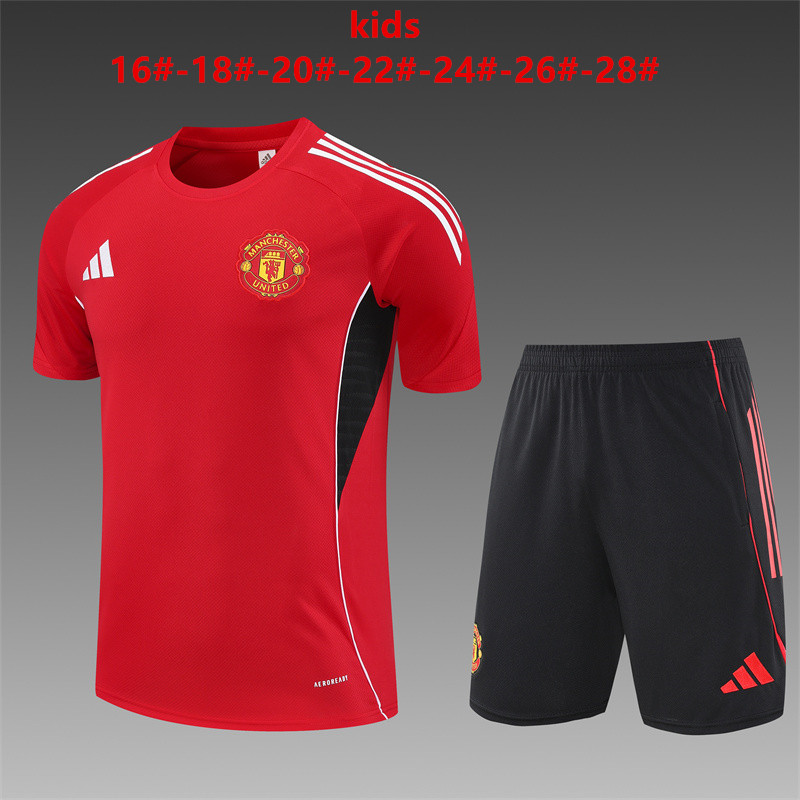 Kids Manchester United Short Training Suit Red 2025/26