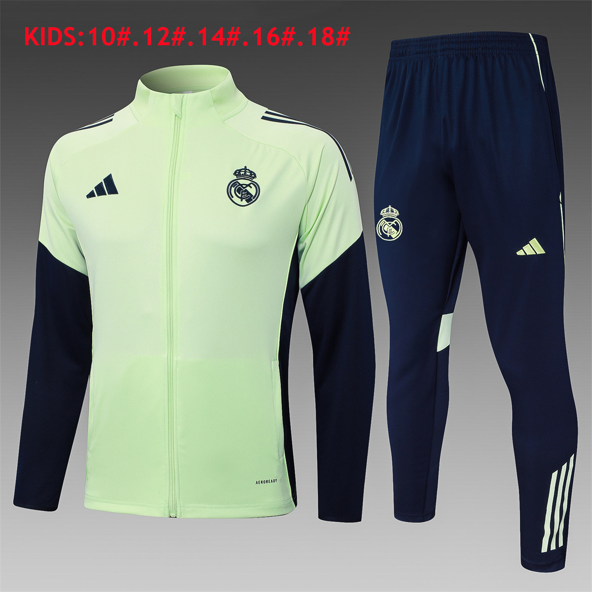 Kids Real Madrid Jacket + Pants Training Suit Light Green 2025/26