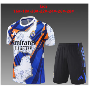 Kids Real Madrid Short Training Suit White – Blue 2025/26