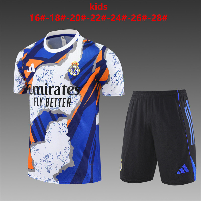 Kids Real Madrid Short Training Suit White – Blue 2025/26