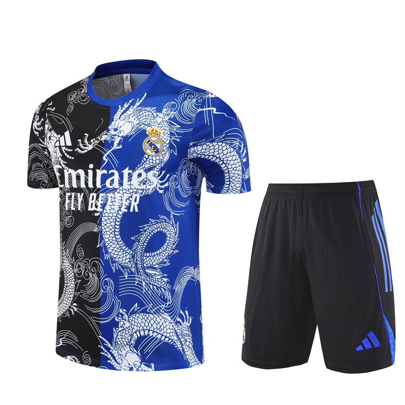 Mens Real Madrid Short Training Suit Blue – Black 2025/26