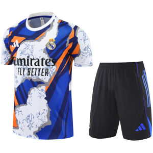 Mens Real Madrid Short Training Suit White – Blue 2025/26