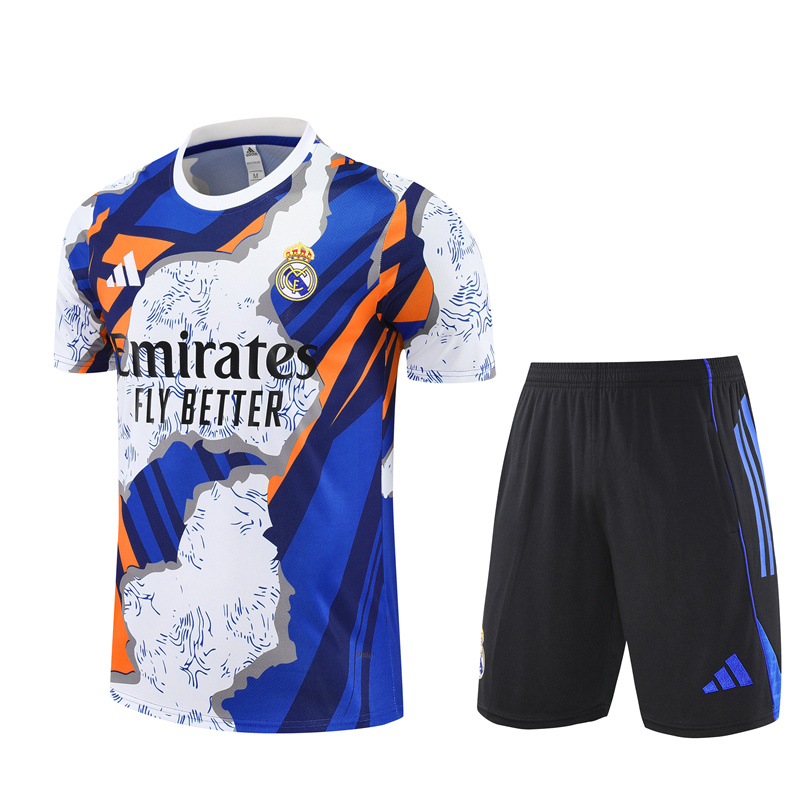 Mens Real Madrid Short Training Suit White – Blue 2025/26