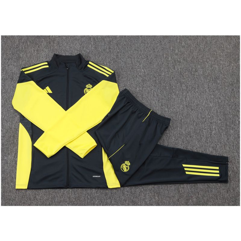 Kids Real Madrid Jacket + Pants Training Suit Grey – Yellow 2025/26
