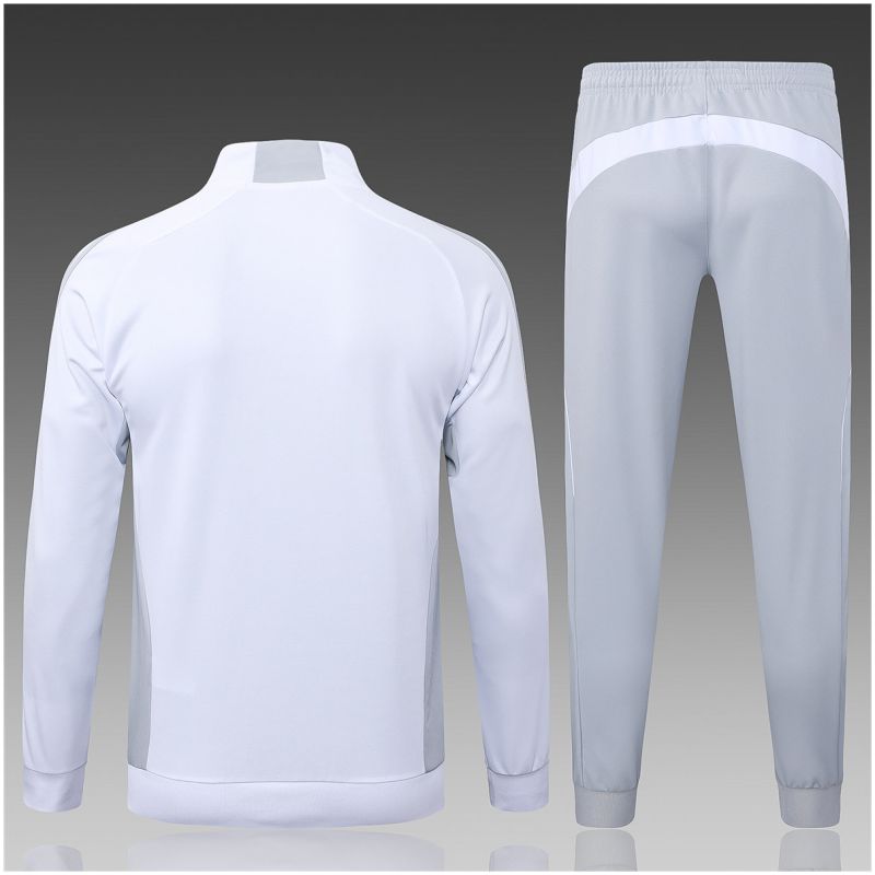 Kinder Real Madrid Jacke + Hose Trainingsanzug Weiß – Grau 2025/26-günstige Trikots