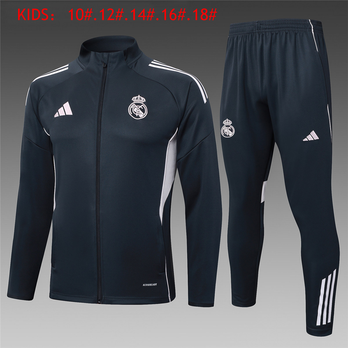 Kids Real Madrid Jacket + Pants Training Suit Dark Grey 2025/26