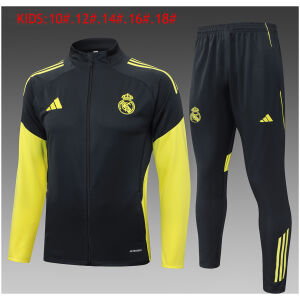 Kids Real Madrid Jacket + Pants Training Suit Grey – Yellow 2025/26