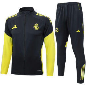 Mens Real Madrid Jacket + Pants Training Suit Grey – Yellow 2025/26