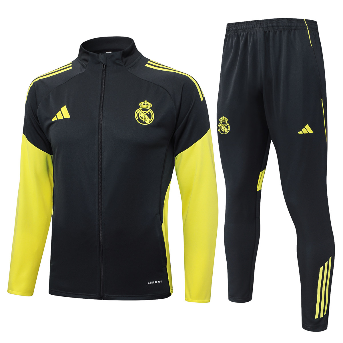 Mens Real Madrid Jacket + Pants Training Suit Grey – Yellow 2025/26