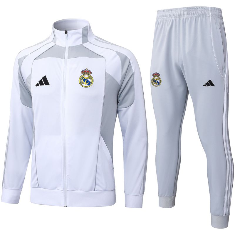 Männer Real Madrid Trainingsanzug Jacke + Hose Weiß – Grau 2025/26-günstige Trikots