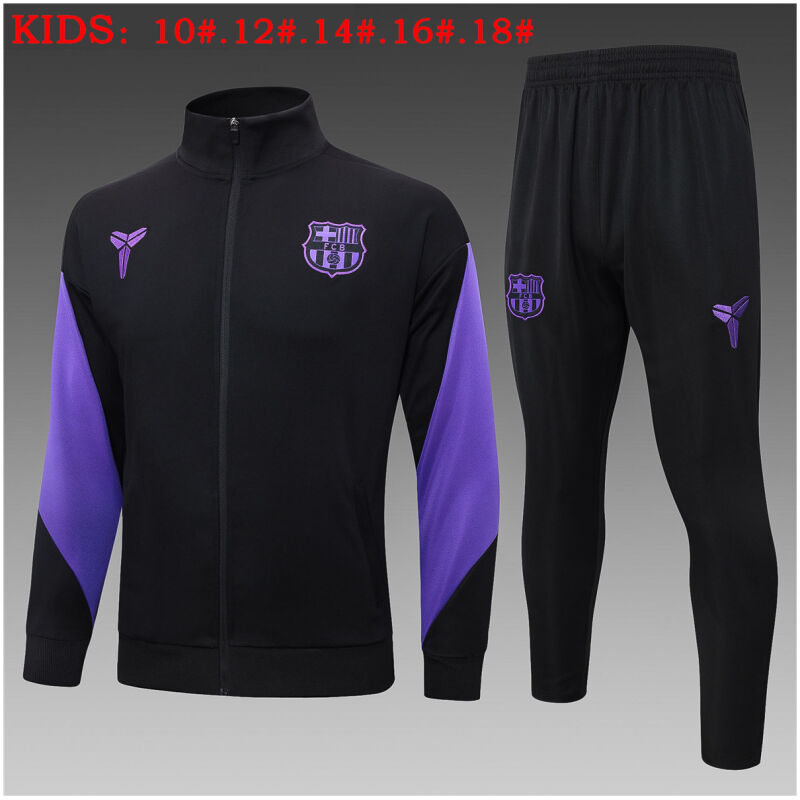 Kids Barcelona Jacket + Pants Training Suit Black 2025/26-cheap jerseys