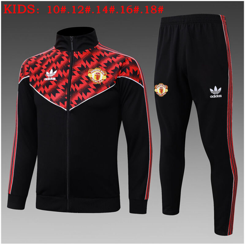 Kids Manchester United Jacket + Pants Training Suit Black 2025/26-cheap jerseys