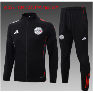 Kids Ajax Jacket + Pants Training Suit Black 2025/26-cheap jerseys