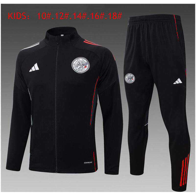 Kids Ajax Jacket + Pants Training Suit Black 2025/26-cheap jerseys