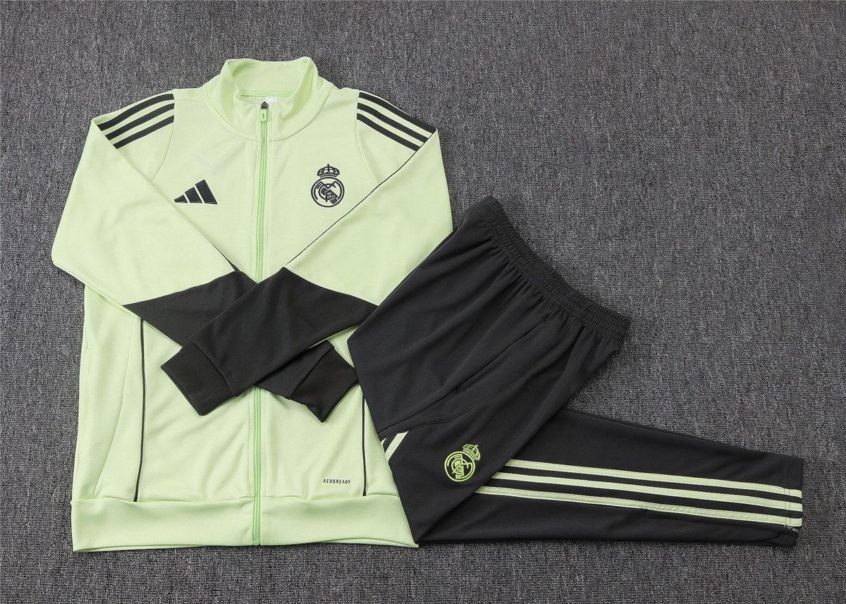 Kids Real Madrid Jacket + Pants Suit Light Green 2025/26 Kids Real Madrid Jacket + Pants Suit Light Green 2025/26