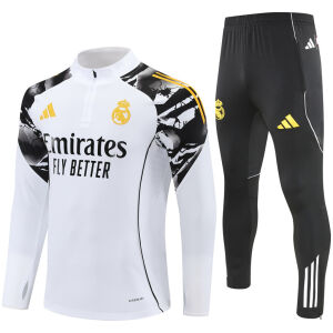 Mens Real Madrid Training Suit White – Black 2025/26