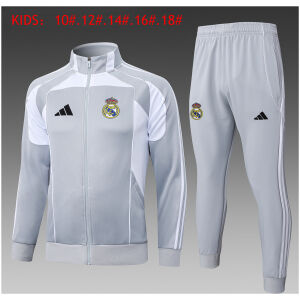Kids Real Madrid Jacket + Pants Training Suit Light Grey 2025/26