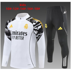 Kids Real Madrid Training Suit White – Black 2025/26