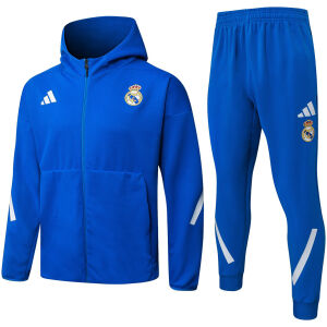Mens Real Madrid Hoodie Jacket + Pants Training Suit Blue 2025/26