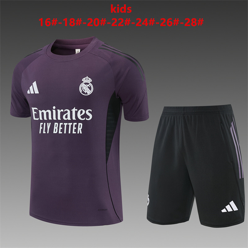 Kids Real Madrid Short Training Suit Purple 2025/26 Kids Real Madrid Short Training Suit Purple 2025/26