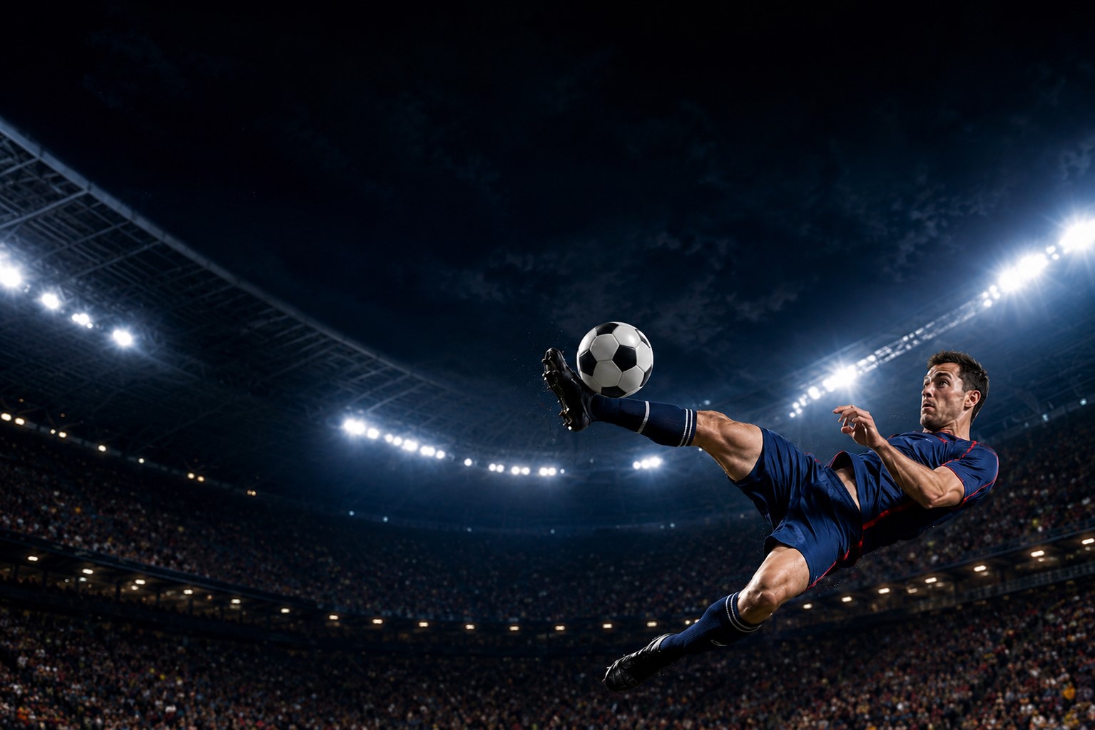 jerseyio Football player performing a bicycle kick wearing premium soccer jerseys in a stadium – Jerseyio cheap soccer jerseys collection